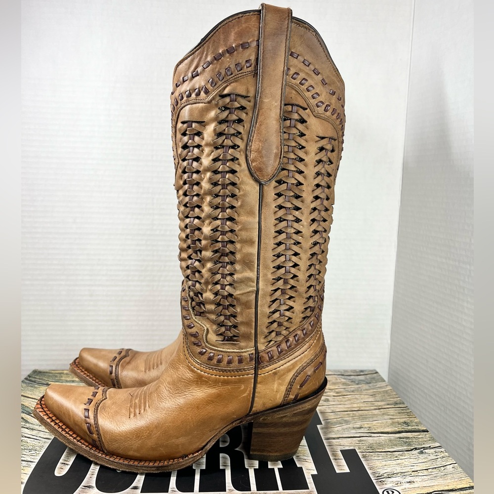 Corral Vintage Sand Braided Shaft Womens Brown Leather Cowboy Boots Sz 7 Cowgirl